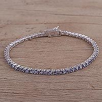 Rhodium plated tanzanite tennis-style bracelet,