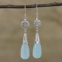 Chalcedony and Silver Floral Dangle Earrings from India,'Floral Fruit'
