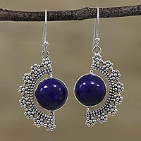 Lapis lazuli dangle earrings, 'Bubbly Half Moons' - Lapis Lazuli Bubbly Dangle Earrings from India