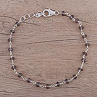 Smoky quartz link bracelet, 'Beautiful Saga' - Handmade Adjustable Smoky Quartz Link Bracelet from India