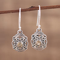 Citrine dangle earrings, 'Sunny Swirls' - Openwork Citrine and Silver Dangle Earrings from India