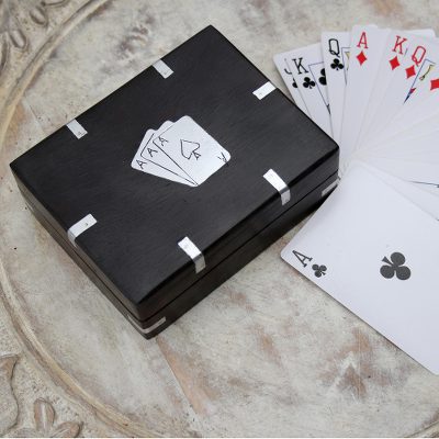 Card deck with wood box, Family Fun