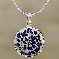 Ceramic pendant necklace, 'Blooming Beauty' - Hand-Painted Floral Pendant Necklace from India