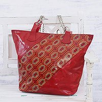 Batik leather tote,