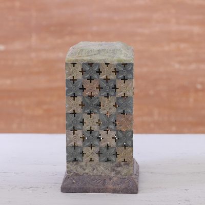 Soapstone tealight candle holder, Mughal Pillar (7.5 inch)