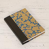 Leather accented journal, 'Leafy Vines' - Leather Accented Journal with Handmade Paper from India