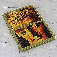 Cotton-bound journal, 'Praying Buddha' - Handmade Paper and Cotton Journal with Buddha Theme