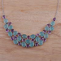 Amethyst and chalcedony pendant necklace,