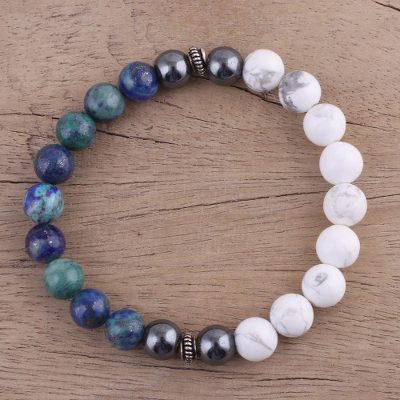 Chrysocolla and howlite beaded stretch bracelet, Majestic Haven