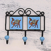 Ceramic coat rack, 'Prancing Camels' - Ceramic Coat Rack Painted with Camel Motifs from India