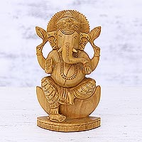 Wood sculpture, 'Deva Ganesha' - Ganesha Statuette Hand Carved from Kadam Wood