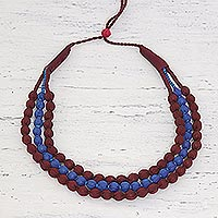 Multi-strand fabric wrapped beaded necklace, 'Kolkata Glamour' - Indian Three Strand Fabric Wrapped Beaded Necklace