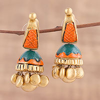 Ceramic dangle earrings, 'Golden Desire' - Handcrafted Ceramic Dangle Earrings from India
