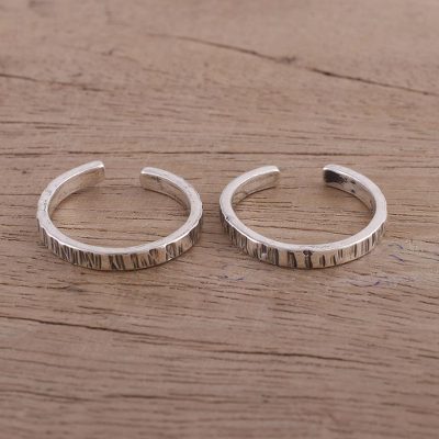 Sterling silver toe rings, Broken Lines (pair)