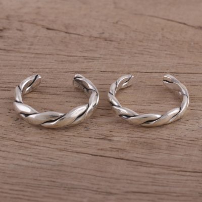 Sterling silver toe rings, Simple Braid (pair)