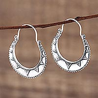 Sterling silver hoop earrings, 'Sunbeam' - Fair Trade Indian Style Sterling Silver Hoop Earrings
