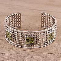 Peridot cuff bracelet, 'Shining Mesh' - Peridot Cuff Bracelet from India