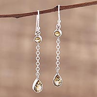 Citrine dangle earrings, 'Glistening Teardrops' - Teardrop Citrine and Sterling Silver Earrings from India