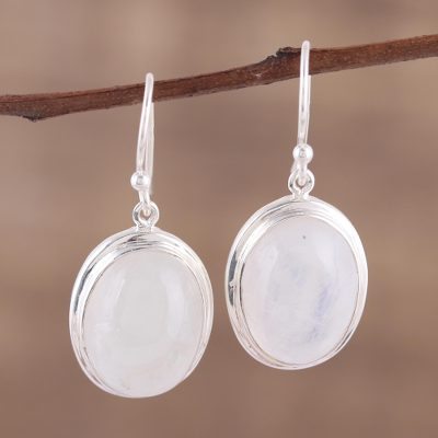 Rainbow moonstone dangle earrings, Elusive Shimmer