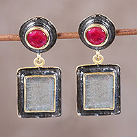Featured review for Gold accented ruby and labradorite dangle earrings, Graceful Gems
