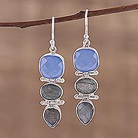 Labradorite and chalcedony dangle earrings,