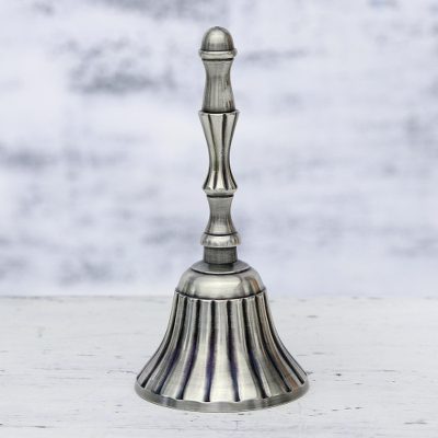 Nickel plated brass bell, 'Harmonious Song' - Nickel Plated Brass Bell with Striped Motifs from India
