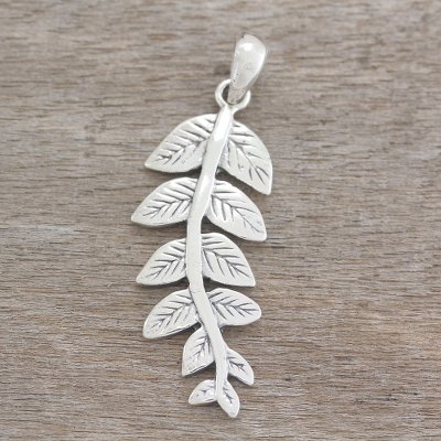 Sterling silver pendant, 'Breezy Leaves' - Artisan Crafted Leafy Sterling Silver Pendant from India