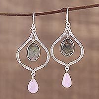Labradorite and rose quartz dangle earrings,