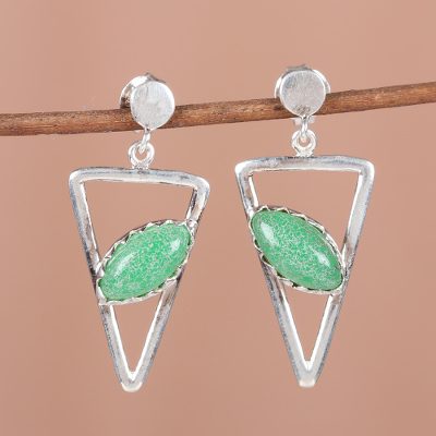 Aventurine dangle earrings, Triangulation in Green