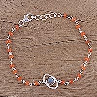 Labradorite and carnelian pendant bracelet,
