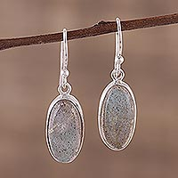 Labradorite dangle earrings, 'Mystical Ways' - Labradorite Cabochon Dangle Earrings from India