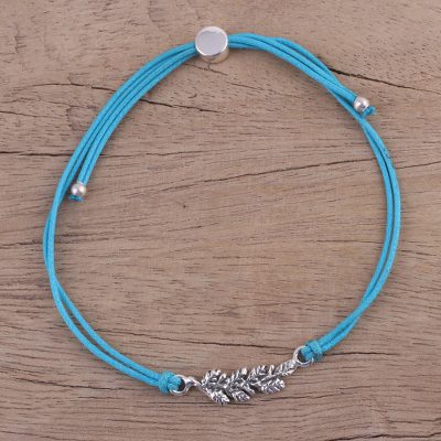 Sterling silver pendant bracelet, Aqua Leaves in Winter