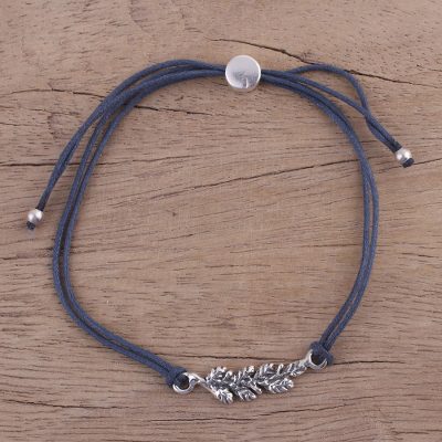 Sterling silver pendant bracelet, Blue Leaves in Winter
