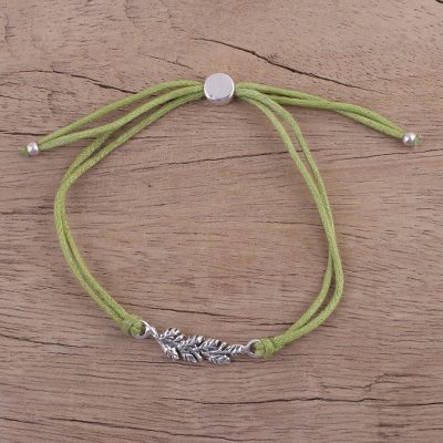 Sterling silver pendant bracelet, Green Leaves in Winter