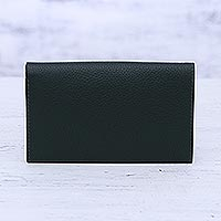 Leather wallet, 'Forest Grandeur' - Ivy Green Pebbled Leather Bi-Fold Wallet from India