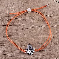 Sterling silver pendant bracelet- ’Orange Jali Hamsa’ (India) Sterling silver pendant bracelet- ’Orange Jali Hamsa’ (India)