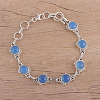 Chalcedony link bracelet, 'Charming Orbs' - Chalcedony and Sterling Silver Link Bracelet from India