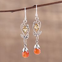 Carnelian and citrine dangle earrings,