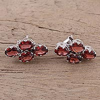 Garnet button earrings, 'Extravagance' - Four Carat Garnet Button Earrings from India