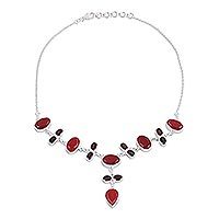 Ruby and garnet Y-necklace,