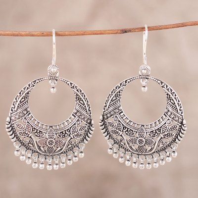 Sterling silver dangle earrings, 'Garden of Delhi' - Sterling Silver Floral Dangle Earrings from India