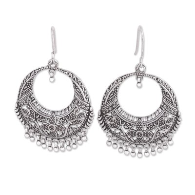 Sterling silver dangle earrings, 'Garden of Delhi' - Sterling Silver Floral Dangle Earrings from India