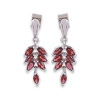 Rhodium plated garnet dangle earrings, 'On the Vine' - Garnet and Rhodium Plated Silver Dangle Earrings