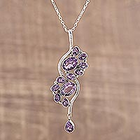 Amethyst pendant necklace, 'Sparkling Spiral' - Amethyst and Sterling Silver Pendant Necklace from India