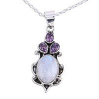 Amethyst and rainbow moonstone pendant necklace,