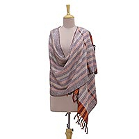 Silk shawl, 'Harvest Fusion' - Handwoven Striped 100% Silk Shawl from India