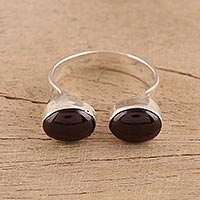 Garnet wrap ring, 'Red Appeal' - Oval Garnet and Sterling Silver Wrap Ring from India