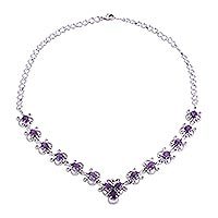Rhodium plated amethyst link necklace,