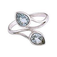 Blue topaz wrap ring, 'Blue Teardrops' - Blue Topaz Wrap Ring from India