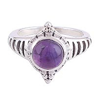 Amethyst cocktail ring, 'Lakshmi's Treasure' - Amethyst Cabochon Ring with Sterling Silver Setting